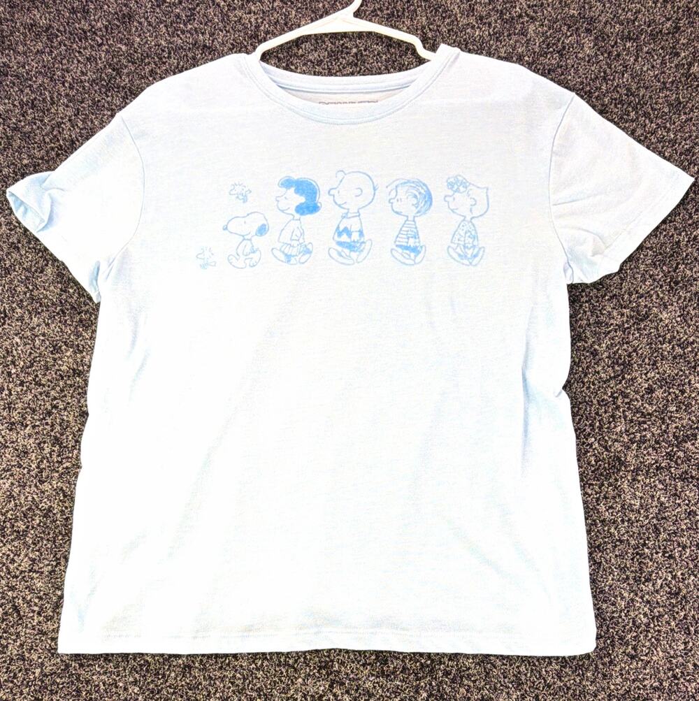 Peanuts Snoopy Charlie Brown Graphic Print Blue Crew Neck T-Shirt Unisex M
